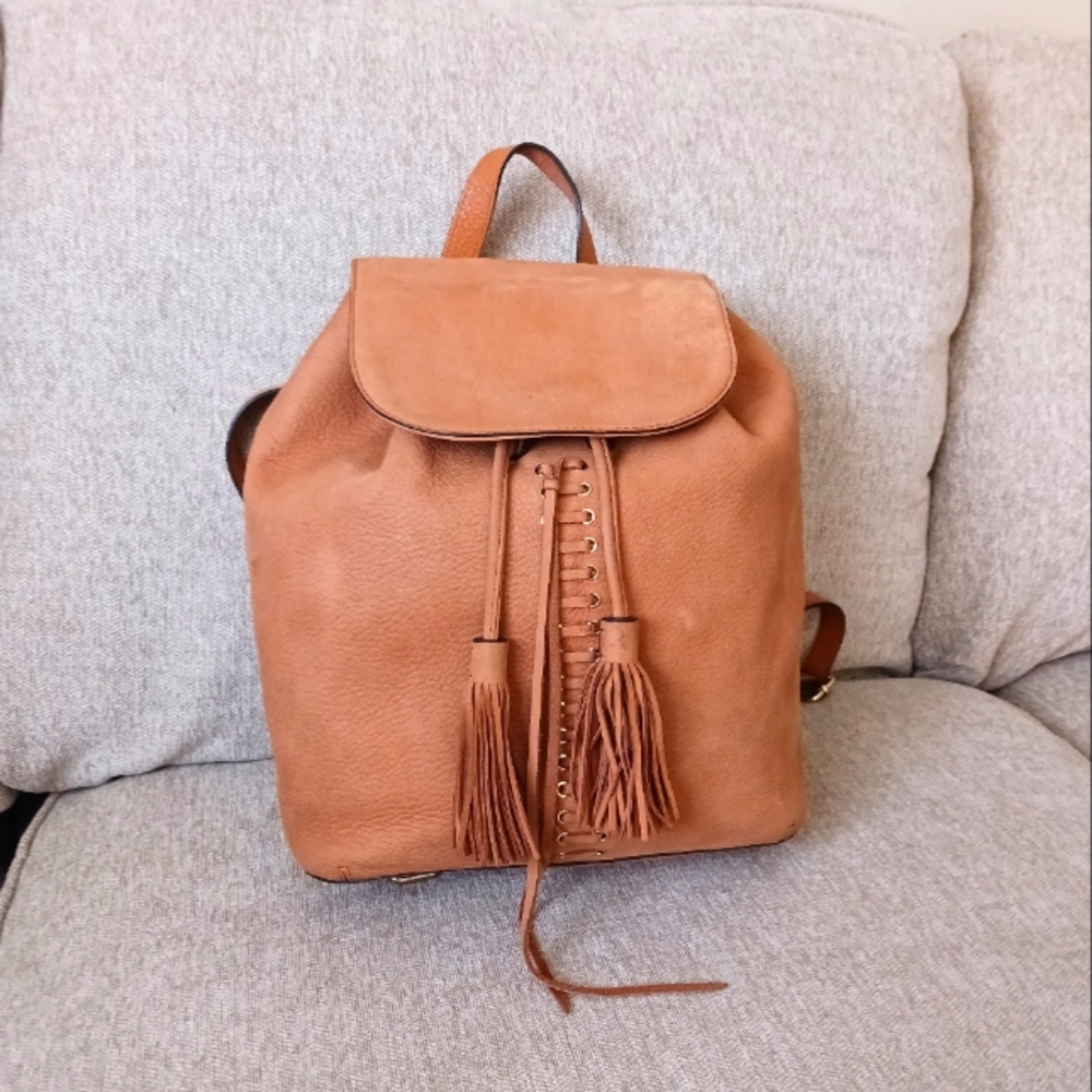 Rebecca Minkof camel nubuck leather backpack